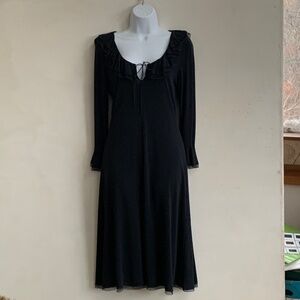 Gorgeous Rozae Nichols midnight blue dress with frilly neckline and sleeves